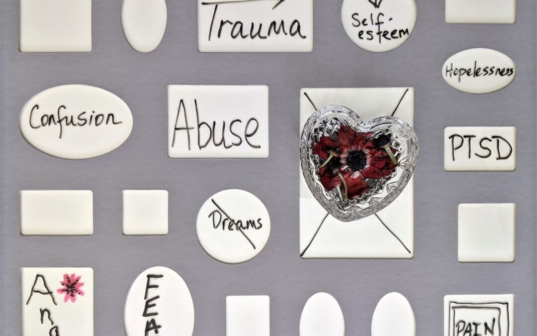 Gray Poster with white notes describing trauma experiences. Photo by Susan Wilkinson on Unsplash